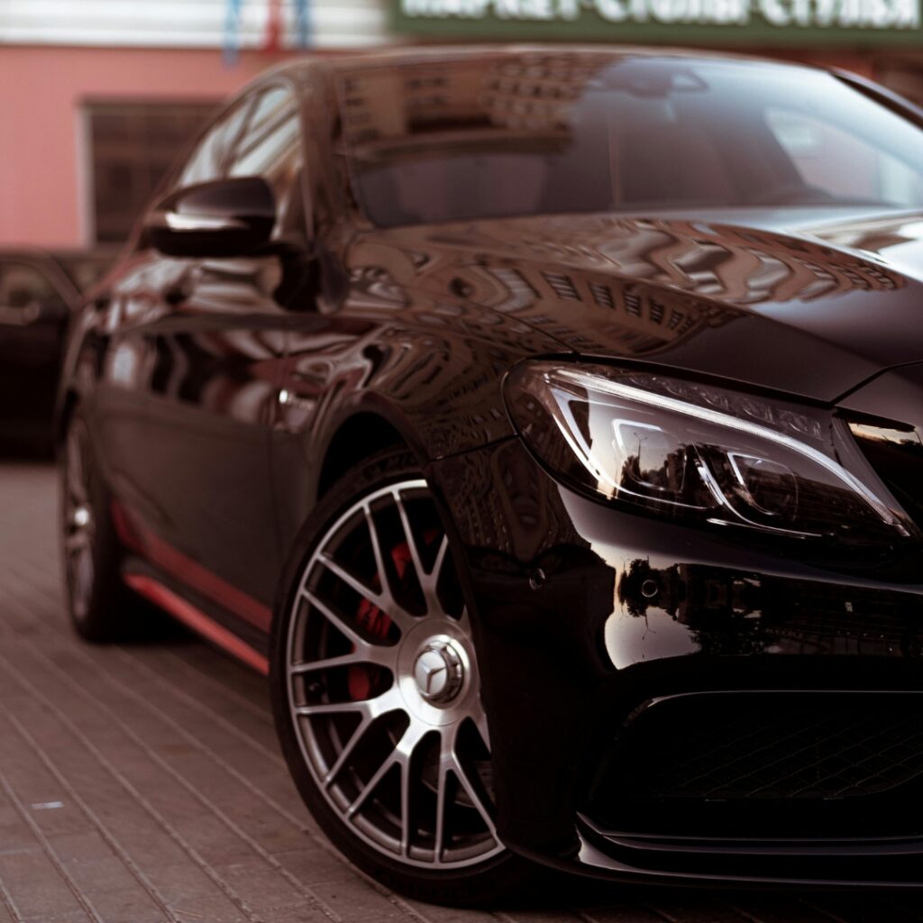Close up of Black Mercedes 