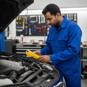 mechanic performing scan